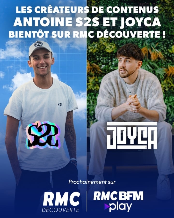 Les créateurs de contenus Antoine S2S et Joyca bientôt sur RMC Découverte